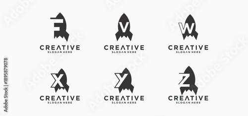 Rocket-shaped Alphabeth letter logo design, collection of rocket logo initials