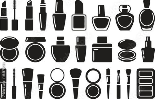 Cosmetic product set icon. Makeup, beauty, skincare, luxury. Vector illustration