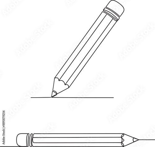 A detailed drawing of a pencil in use and its side view