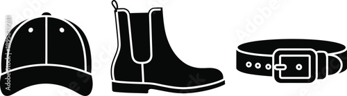Iconic fashion accessories: baseball cap, chelsea boot, and buckle belt