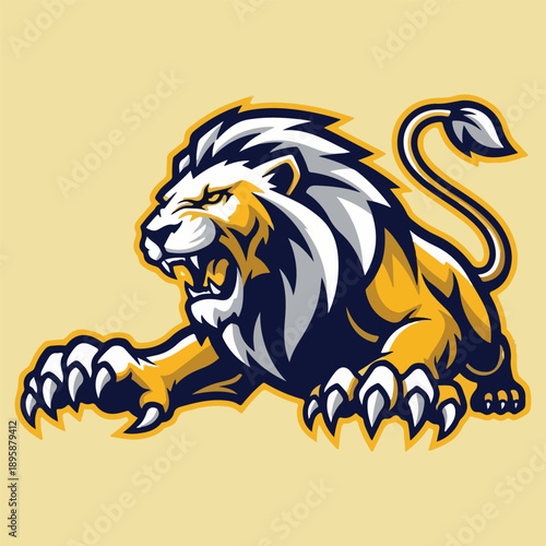 Fierce Lion Mascot Pouncing