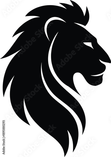 Powerful and regal black silhouette of a lion's head, embodying strength and leadership