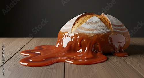 Melting Sourdough Bread Loaf, Surreal Bread Sculpture Liquid Texture, Rustic Food Art