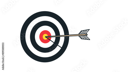 Single arrow hitting the center of a target or bullseye representing accuracy, success, and reaching goals.