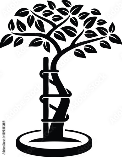 Symbolic illustration of a tree with a medical cast representing recovery and strength