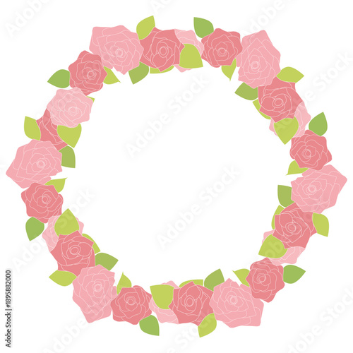 ローズピンクとクリムゾンレッドの小さなバラで縁取られた六角形フレーム フェミニンでロマンチックな花装飾ヘキサゴン枠素材 ベクター