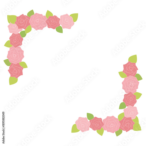 ローズピンクとレッドの小さなバラで縁取られた正方形の角フレーム フェミニンでロマンチックな花装飾スクエア枠素材 ベクター