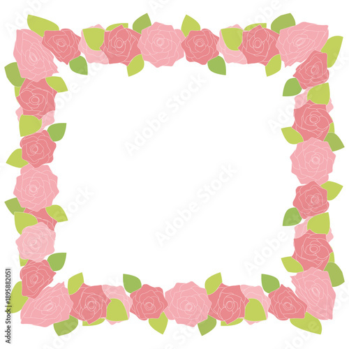 ローズピンクとクリムゾンレッドの小さなバラで縁取られた正方形フレーム フェミニンでロマンチックな花装飾スクエア枠素材 ベクター
