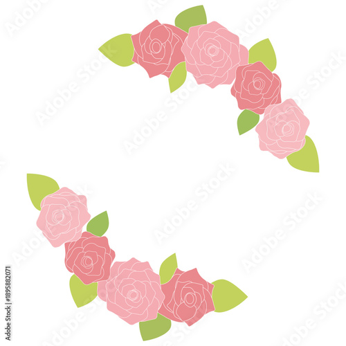 ローズピンクとクリムゾンレッドの小さなバラで縁取られた円形フレーム ロマンチックでフェミニンな花装飾枠素材 ベクターデザイン