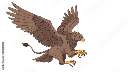 Powerful griffin mythical creature with wings of an eagle and body of a lion, legendary monster illustration for fantasy stories.