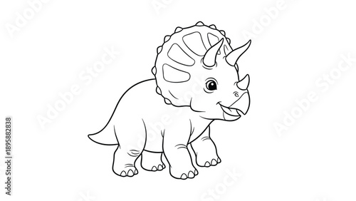 Cute triceratops dinosaur coloring page for kids featuring a friendly prehistoric creature with three horns and a frill.
