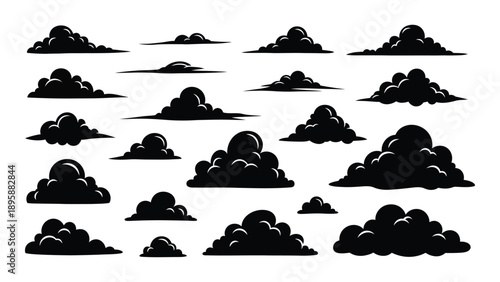 Collection of black and white cloud silhouettes Vector