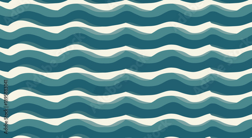 Abstract wavy lines in shades of blue and cream, repeating pattern, flat design