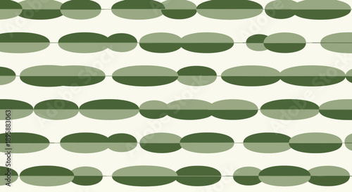 Abstract horizontal arrangement of green oval shapes on a light background, flat design vector