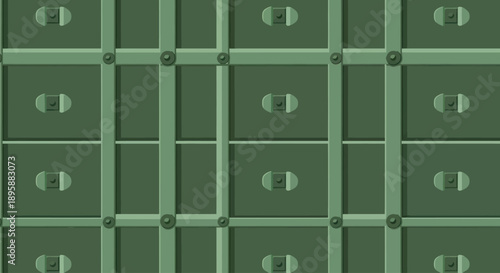 Green metal grid surface with bolts, repeating pattern for backgrounds
