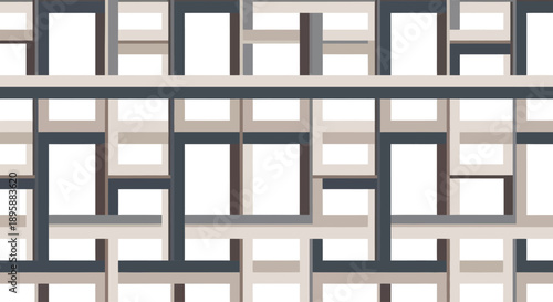 Geometric abstract pattern with intersecting rectangles and squares in neutral tones.