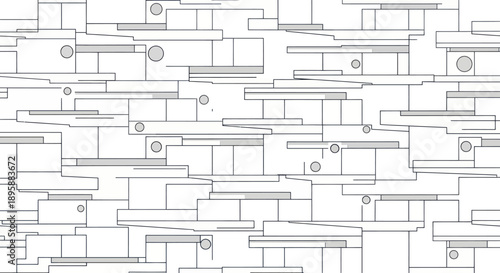 Abstract geometric pattern with rectangles and circles in white and gray