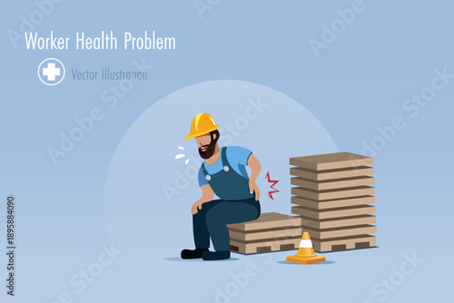 Worker health problem. Worker has muscle pain, suffering from back pain from hard working at work in factory.Vector.