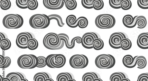 Stylized grey swirl cloud shapes in a repeating pattern on a white background, flat design vector