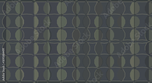 Geometric pattern with overlapping oval shapes in dark grey and olive green tones