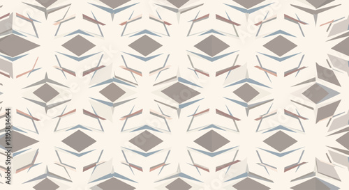 Geometric pattern with diamond and star shapes in beige, brown, and blue hues