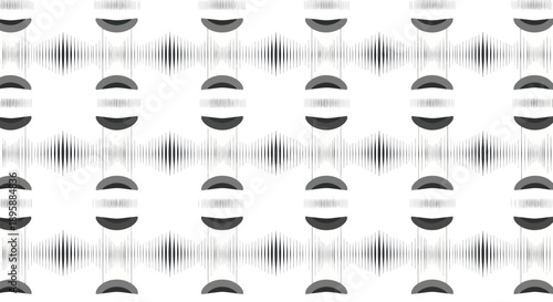 Abstract geometric pattern with grayscale circles and lines on white background, vector art