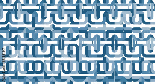 Abstract geometric interlocking shapes in shades of blue and white, repeating pattern, flat design.
