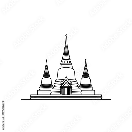 Temple Architecture Illustration with Multiple Spires.