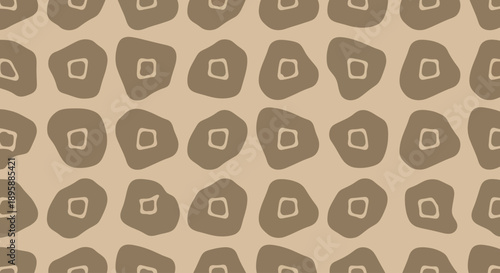 Organic abstract shapes with square outlines in a repeating pattern on a beige background.