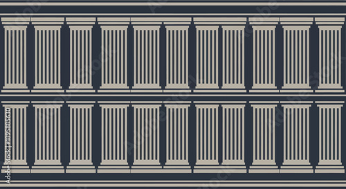 Classic Doric columns in a repeating pattern, architectural detail, dark blue and beige vector