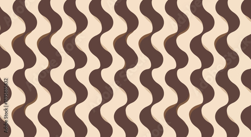 Abstract wavy vertical stripes in brown and beige colors, geometric pattern, flat design