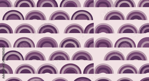 Purple semicircles in rows, geometric abstract pattern, flat design vector