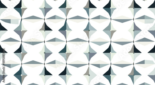 Geometric pattern with abstract shapes in muted tones of blue, grey, and white.