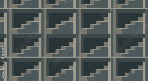 Geometric pattern of repeating concrete staircases in architectural style