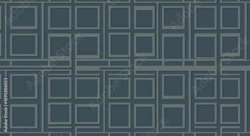 Geometric pattern with squares and lines in dark blue and grey colors, flat design.