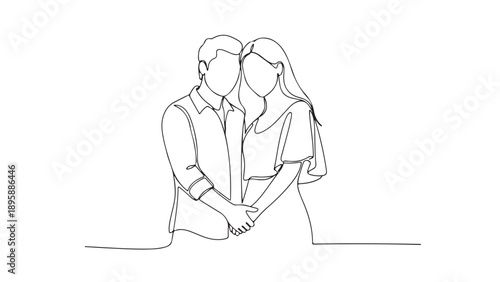 Minimalist Line Art of a Loving Couple Holding Hands, Romantic Embrace Illustration