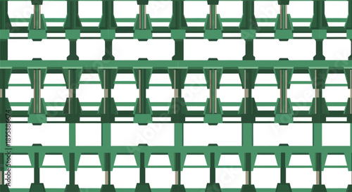 Green abstract geometric mechanical grid pattern with repeating elements