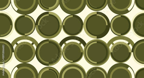 Abstract geometric pattern of overlapping circles in shades of olive green and cream.