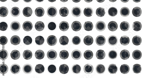 Geometric circle pattern with varied segments and shades of gray on white background