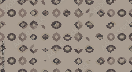 Abstract geometric pattern with circular and diamond shapes in muted earth tones
