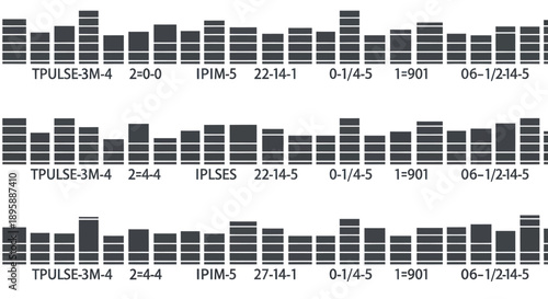 Abstract bar chart pattern with text labels, dark gray on white
