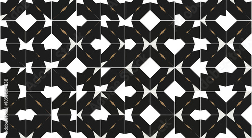 Geometric abstract pattern with black and brown elements on a white background, flat design