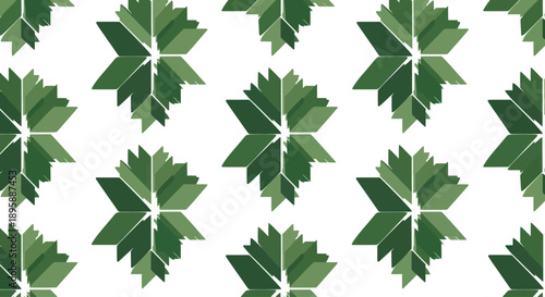Repetitive green geometric leaf shapes on a white background, flat design style