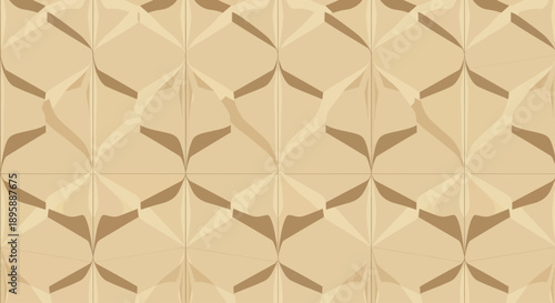 Geometric pattern with abstract diamond shapes and subtle shading in beige and brown tones.