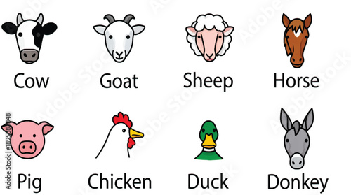 Minimalist Farm Animal Vector Set Flat Line Art for Digital & Print Media