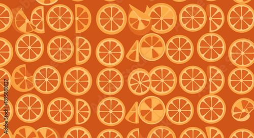 Orange slices citrus fruit pattern background, flat design vector illustration