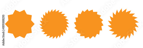 Set of black price sticker, sale or discount sticker, sunburst badges icon. Star shape with different number of rays. Special offer price tag. Starbrust collection. Isolated on white background