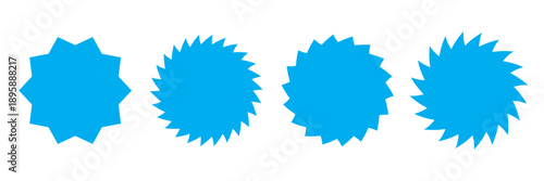 Set of black price sticker, sale or discount sticker, sunburst badges icon. Star shape with different number of rays. Special offer price tag. Starbrust collection. Isolated on white background