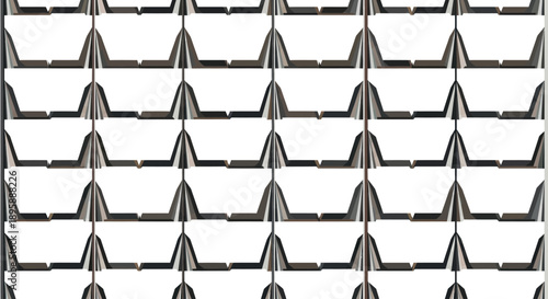 Geometric abstract pattern of white inverted trapezoids with dark grey V-shaped dividers, vector art
