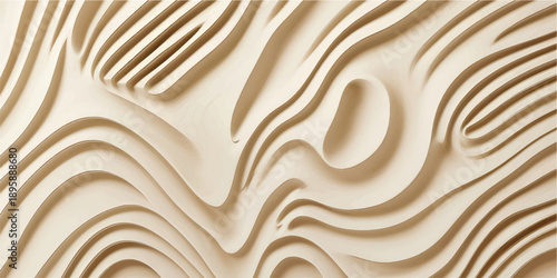 Modern Abstract Wood Carving Pattern Background with Flowing Curved Timber Layers Variation 